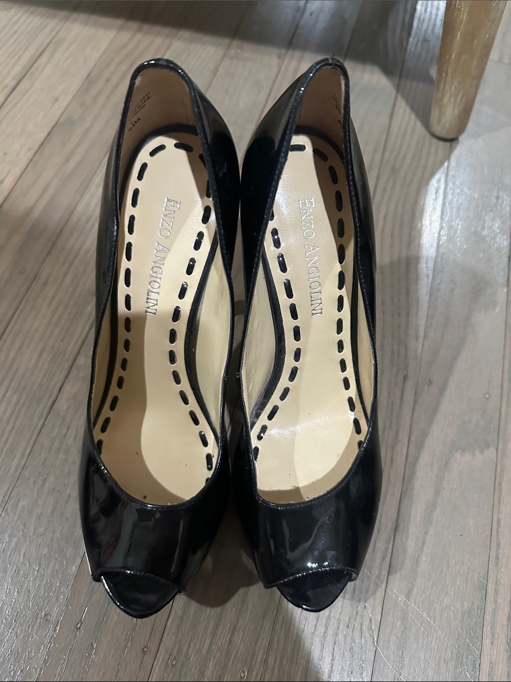 Enzo Angiolini Black Patent Peep Toe Pumps